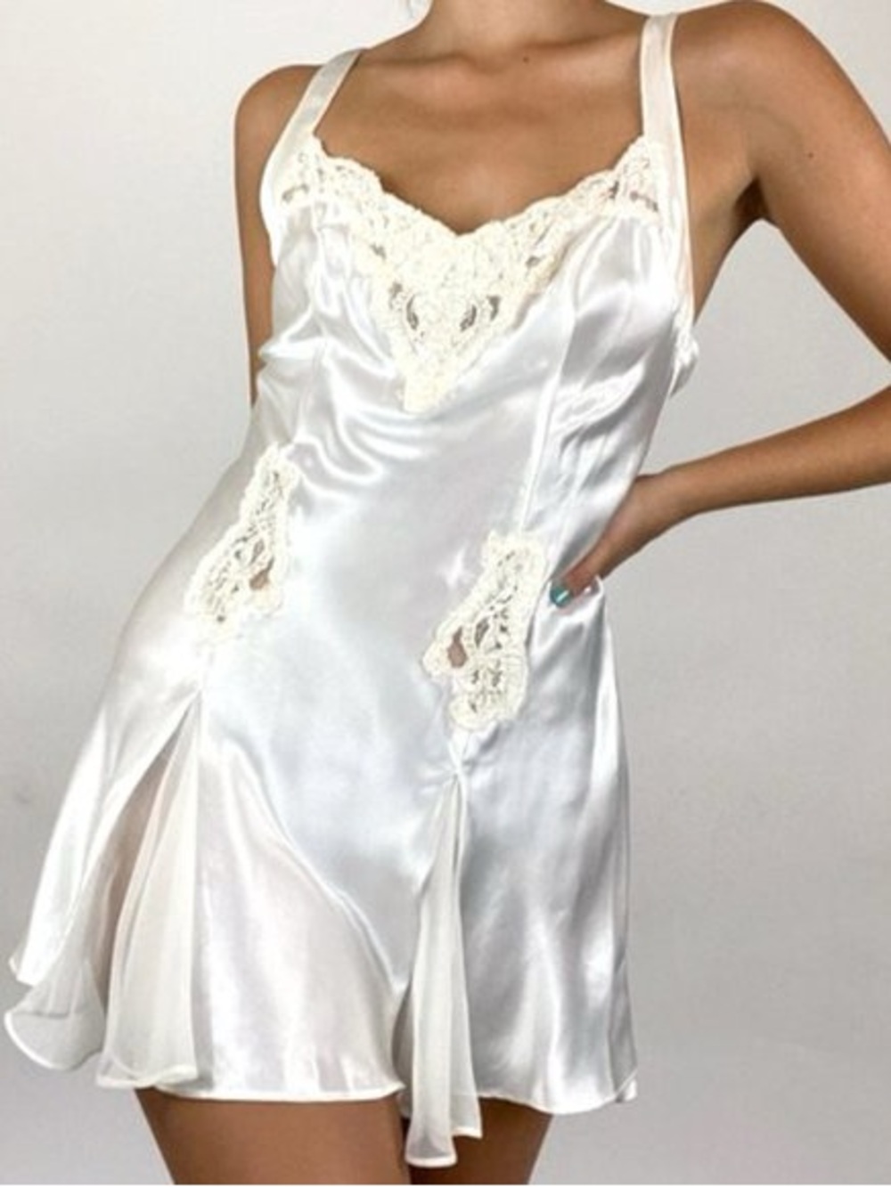 Victoria's Secret Ivory Satin Lace-Trim Chemise